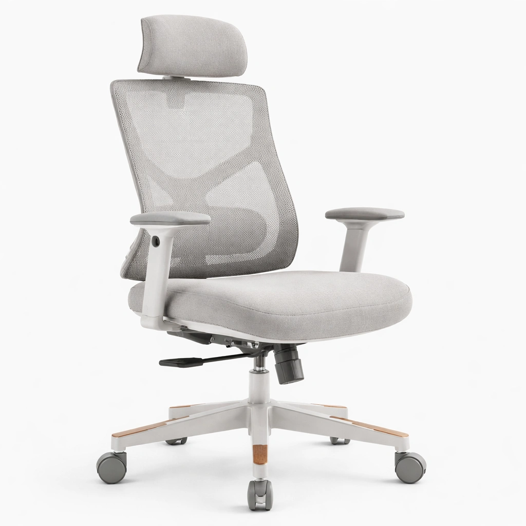 Silla de oficina ergonomica gris con reposacabezas-livaroe
